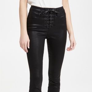 Good American Good Waist Lace Up Waxed Black Jeans